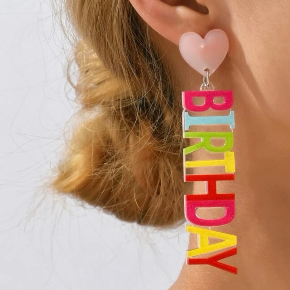“HAPPY BIRTHDAY” letter drop earrings